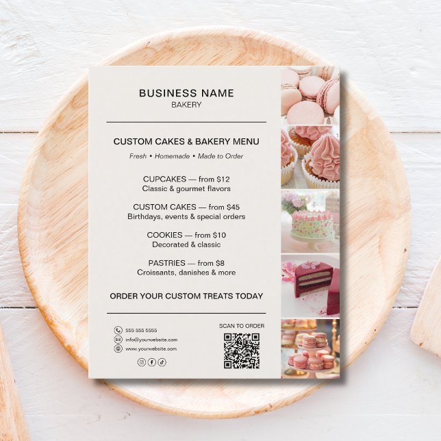Bakery Menu Flyer Template QR Code Neutral Beige (Bakery Menu Flyer Template QR Code Neutral Beige)