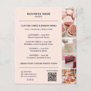 Bakery Menu Flyer Template QR Code Peach