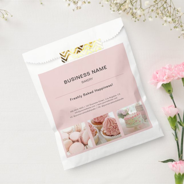 Bakery Minimal Pink Custom Photo Business Favour Bags (Sealed)