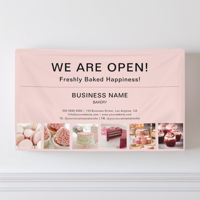 Bakery Minimal Pink Photo We Are Open Banner (Bakery Minimal Pink Photo We Are Open Banner)