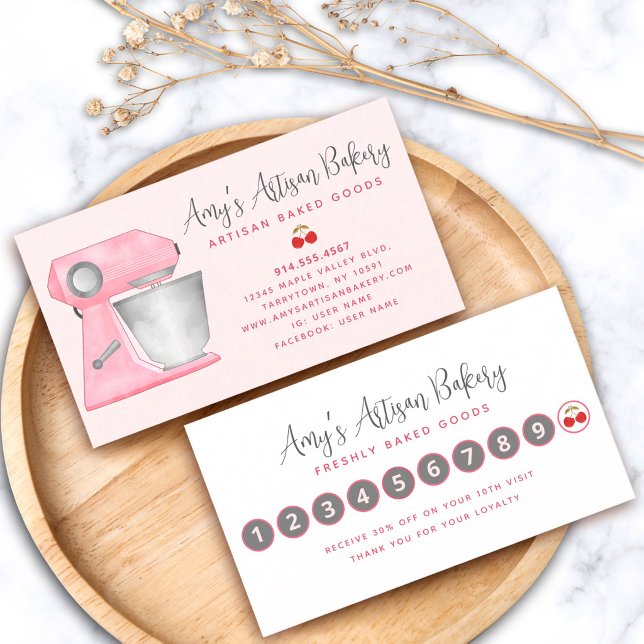 Bakery Mixer Blush Pink Pastry Chef Simple Modern Loyalty Card (Creator Uploaded)
