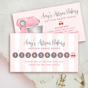 Bakery Mixer Blush Pink White Stripes Pastry Chef Loyalty Card