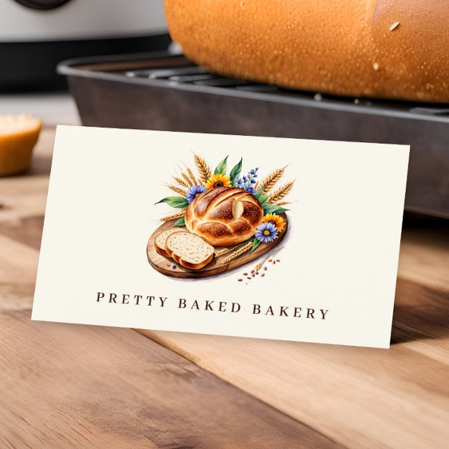 Bakery Modern Watercolor Bread  Business Card (Creator Uploaded)