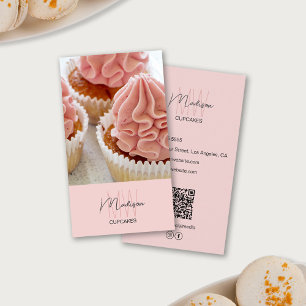 Bakery Monogram Logo Cupcake Photo QR Pink Business Card