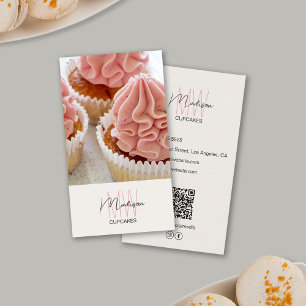 Bakery Monogram Logo Cupcake Photo QR Tan Business Card