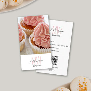 Bakery Monogram Logo Cupcake Photo QR White Business Card