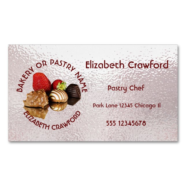 Bakery Or Pastry Sweets Cake Shop With Your Name Magnetic Business Card (Front)