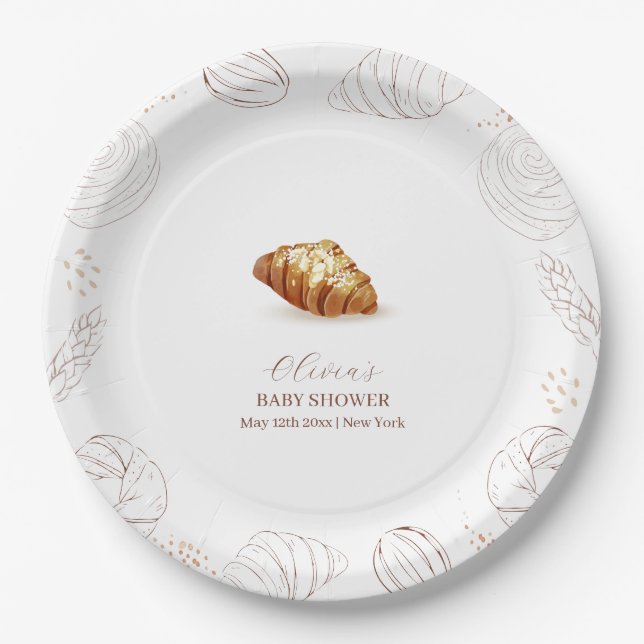Bakery Pastry Bun In The Oven Baby Shower  Paper Plate (Front)