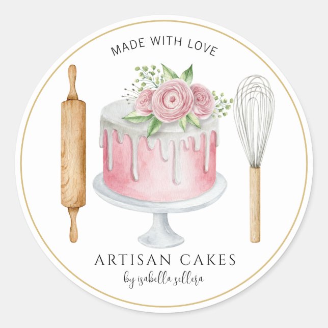 Bakery Pastry Chef Baker Pink Cake Product Labels (Front)