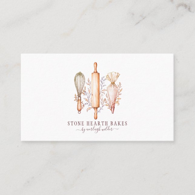 Bakery Pastry Chef Baker Utensils Pink  Business Card (Front)