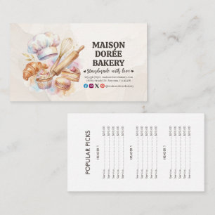 Bakery Pastry Chef Baking Catering Gold Price List Business Card