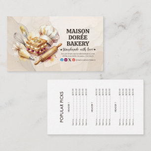 Bakery Pastry Chef Baking Catering Gold Price List Business Card
