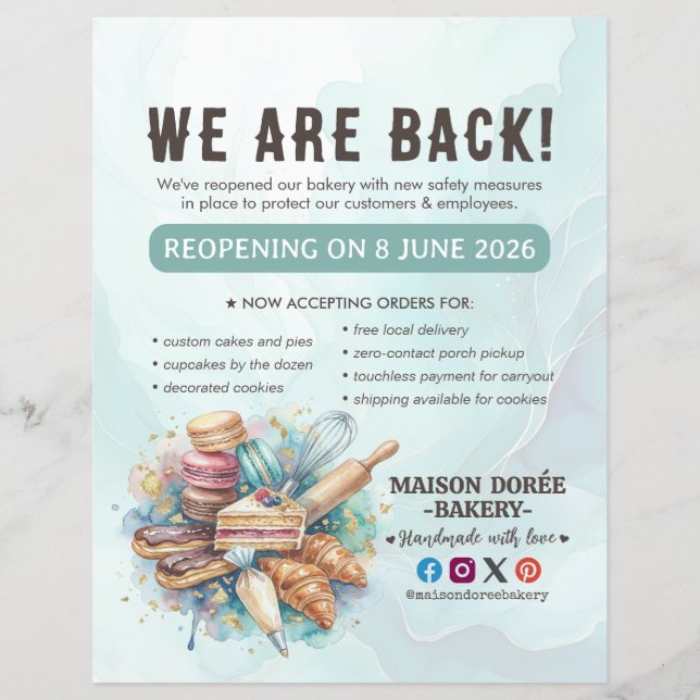 Bakery Pastry Chef Baking Catering Grand Reopening Flyer (Front)