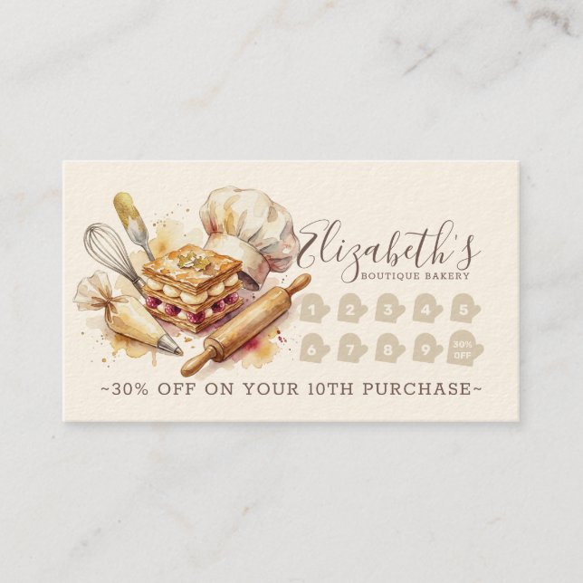 Bakery Pastry Chef Baking Catering Loyalty Punch Card (Front)