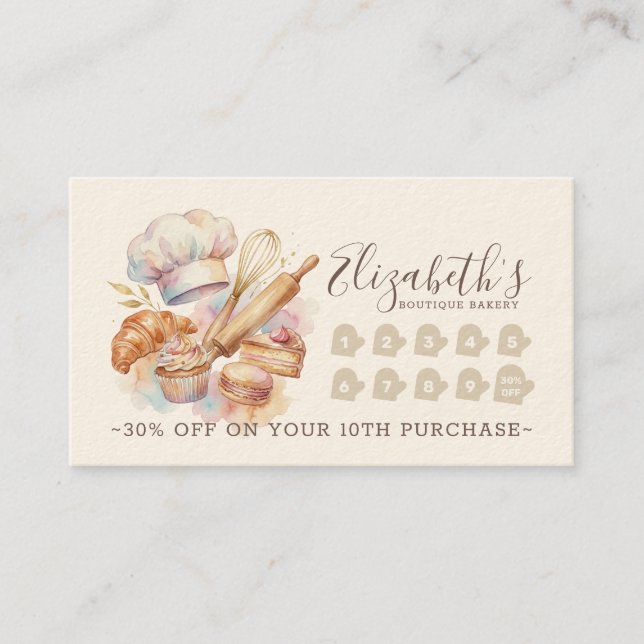 Bakery Pastry Chef Baking Catering Loyalty Punch Card (Front)