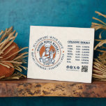 Bakery Pastry Chef Baking Catering Opening Hours Plaque<br><div class="desc">This vintage-style circular logo features a cheerful female pastry chef wearing a traditional white chef's hat and apron. She is framed by a warm orange circular backdrop and holds a wire whisk in one hand and a flaky croissant in the other, symbolizing her culinary expertise. Below her, a blank, elegant...</div>