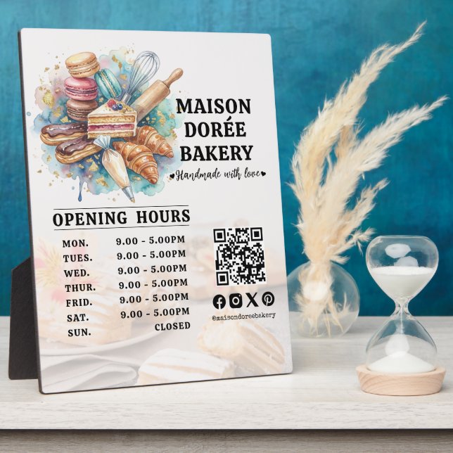 Bakery Pastry Chef Baking Catering Opening Hours Plaque (Side)