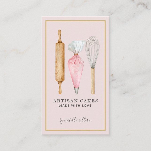 Bakery Pastry Chef Baking Utensils Black Business Card (Front)