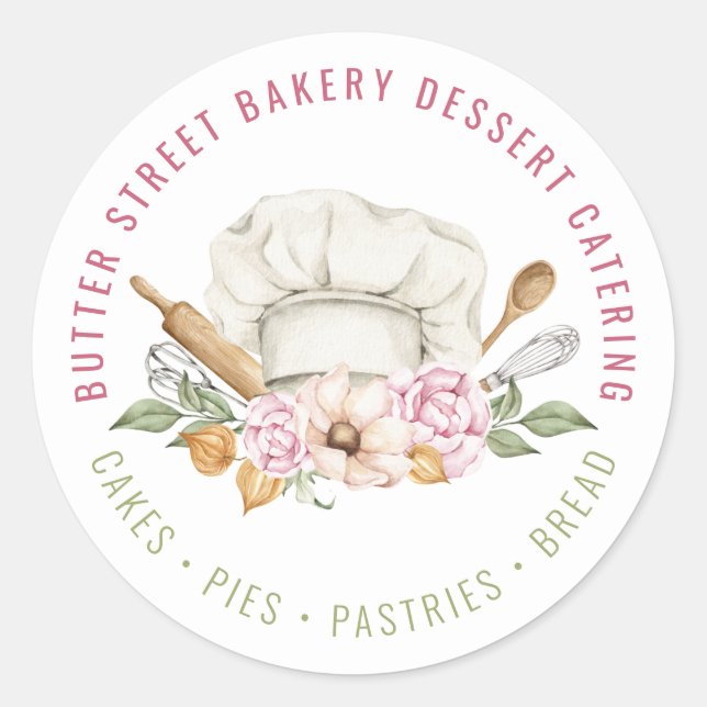 Bakery Pastry Chef Baking Utensils Watercolor Classic Round Sticker (Front)