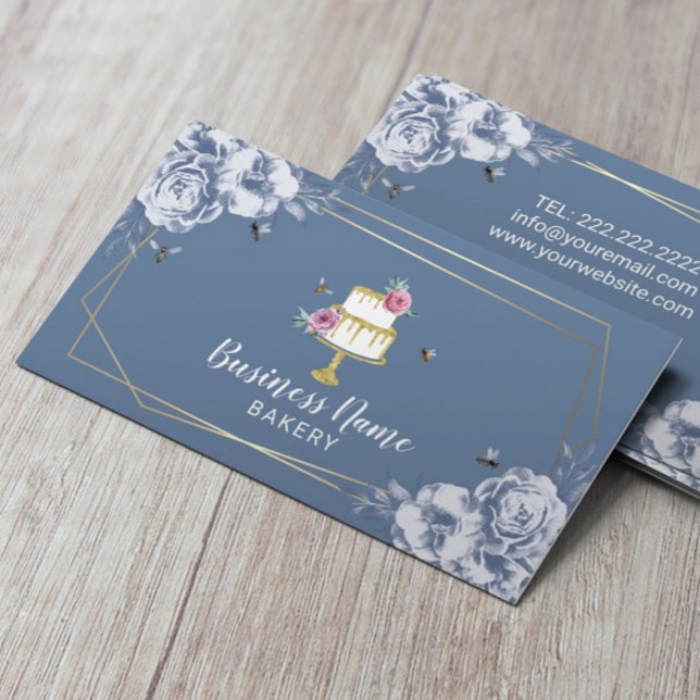 Bakery Pastry Chef Blue Flower & Bees Sweet Cake Business Card (Creator Uploaded)