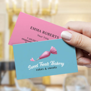 Bakery Pastry Chef Blue & Pink Piping Bag & Heart Business Card