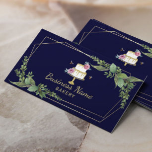 Bakery Pastry Chef Botanical Sweet Cake Navy Business Card