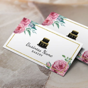 Bakery Pastry Chef Cake Elegant Watercolor Floral Business Card