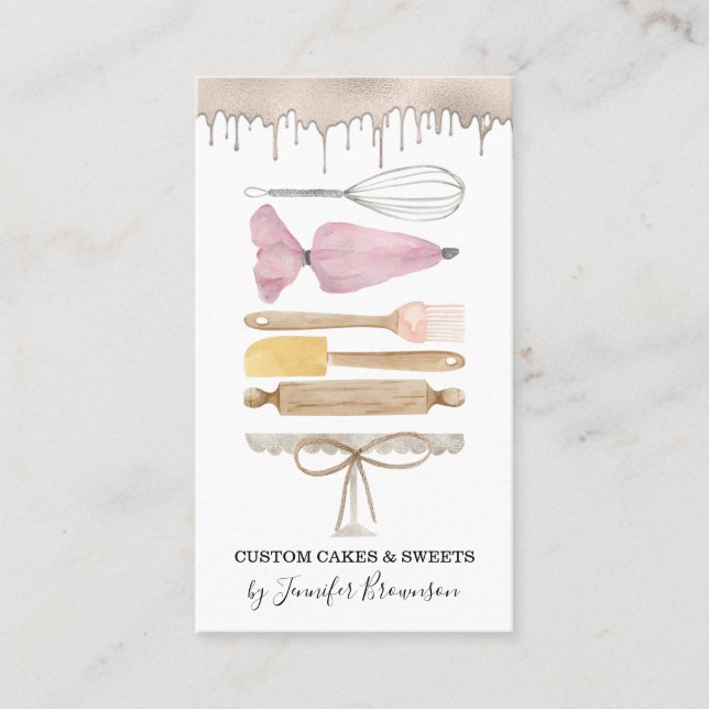 Bakery Pastry Chef Creative Watercolor Cake Drip Business Card (Front)