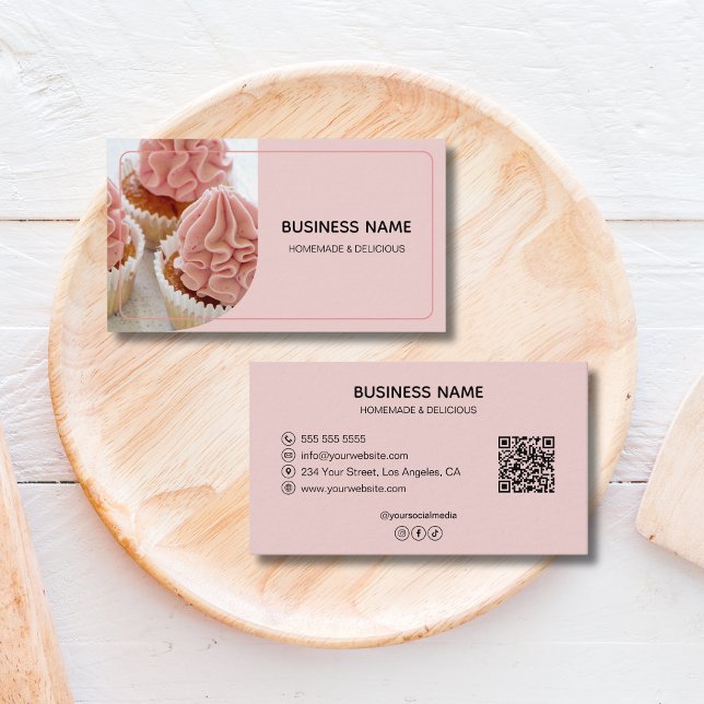 Bakery Pastry Chef Custom Photo Logo QR Business Card (Bakery Pastry Chef Custom Photo Logo QR Business Card)