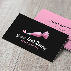 Bakery Pastry Chef Cute Pink Piping Bag & Heart Business Card