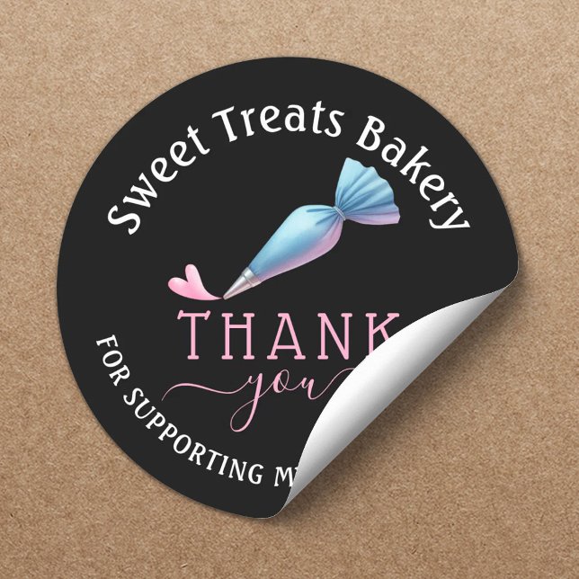 Bakery Pastry Chef Elegant Black Thank You Classic Round Sticker (Creator Uploaded)