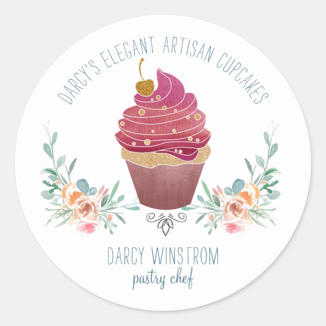 Bakery Pastry Chef Elegant Cupcake Baker  Classic Round Sticker (Front)