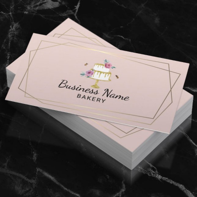 Bakery Pastry Chef Geometric Frame Blush Pink Business Card (Creator Uploaded)