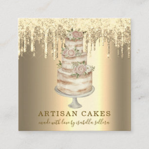Bakery Pastry Chef Glitter Drips Platinum Gold Square Business Card