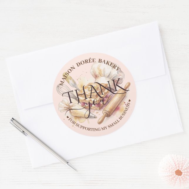 Bakery Pastry Chef Gold Baking Catering Thank You Classic Round Sticker (Envelope)