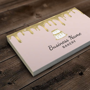 Bakery Pastry Chef Gold Cake Logo Blush Pink Business Card
