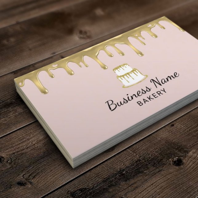 Bakery Pastry Chef Gold Cake Logo Blush Pink Business Card (Creator Uploaded)
