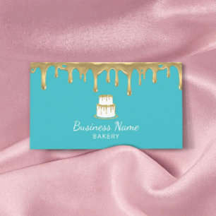 Bakery Pastry Chef Gold Cake Logo Modern Turquoise Business Card