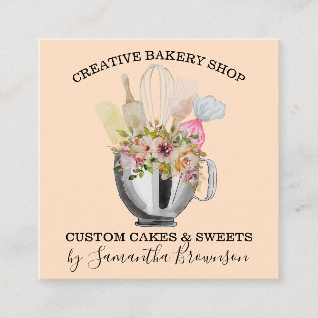 Bakery Pastry Chef Kitchen Utensils Best girly Square Business Card (Front)
