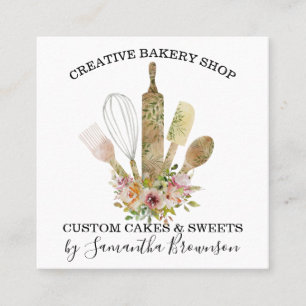 Bakery Pastry Chef Kitchen Utensils wooden best Square Business Card