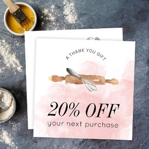 Bakery Pastry Chef Logo Pink Watercolor Catering Discount Card