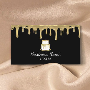 Bakery Pastry Chef Modern Black & Gold Cake Logo Business Card