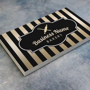 Bakery Pastry Chef Modern Black & Gold Stripes Business Card