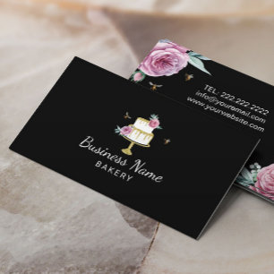 Bakery Pastry Chef Modern Flower & Bees Cake Business Card