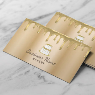 Bakery Pastry Chef Modern Gold Drips Cake Logo Business Card