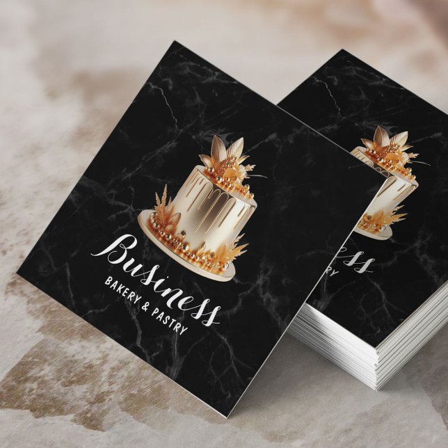 Bakery & Pastry Chef Modern Gold Icing Cake Marble Square Business Card (Creator Uploaded)