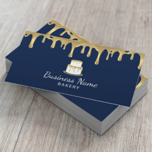 Bakery Pastry Chef Modern Navy & Gold Cake Logo Business Card