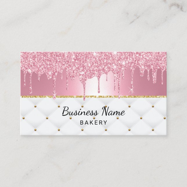 Bakery Pastry Chef Modern Pink Glitter Drips Lux Business Card (Front)