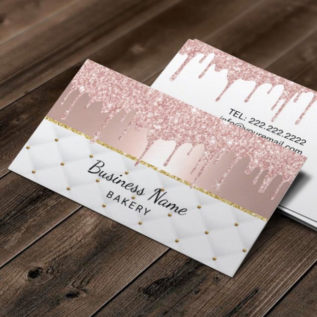 Bakery Pastry Chef Modern Rose Gold Drips #2 Business Card (Creator Uploaded)