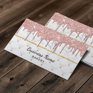 Bakery Pastry Chef Modern Rose Gold Drips Marble Business Card
